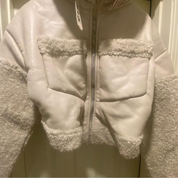 ANGULAR HEM VEGAN LEATHER BORG BIKER JACKET - Picture 16 of 16